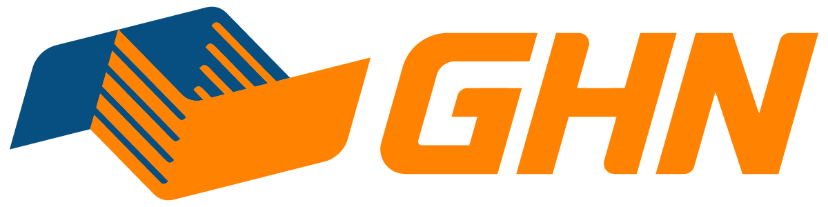 Logo GHN với biểu tượng và chữ màu cam và xanh dương.
